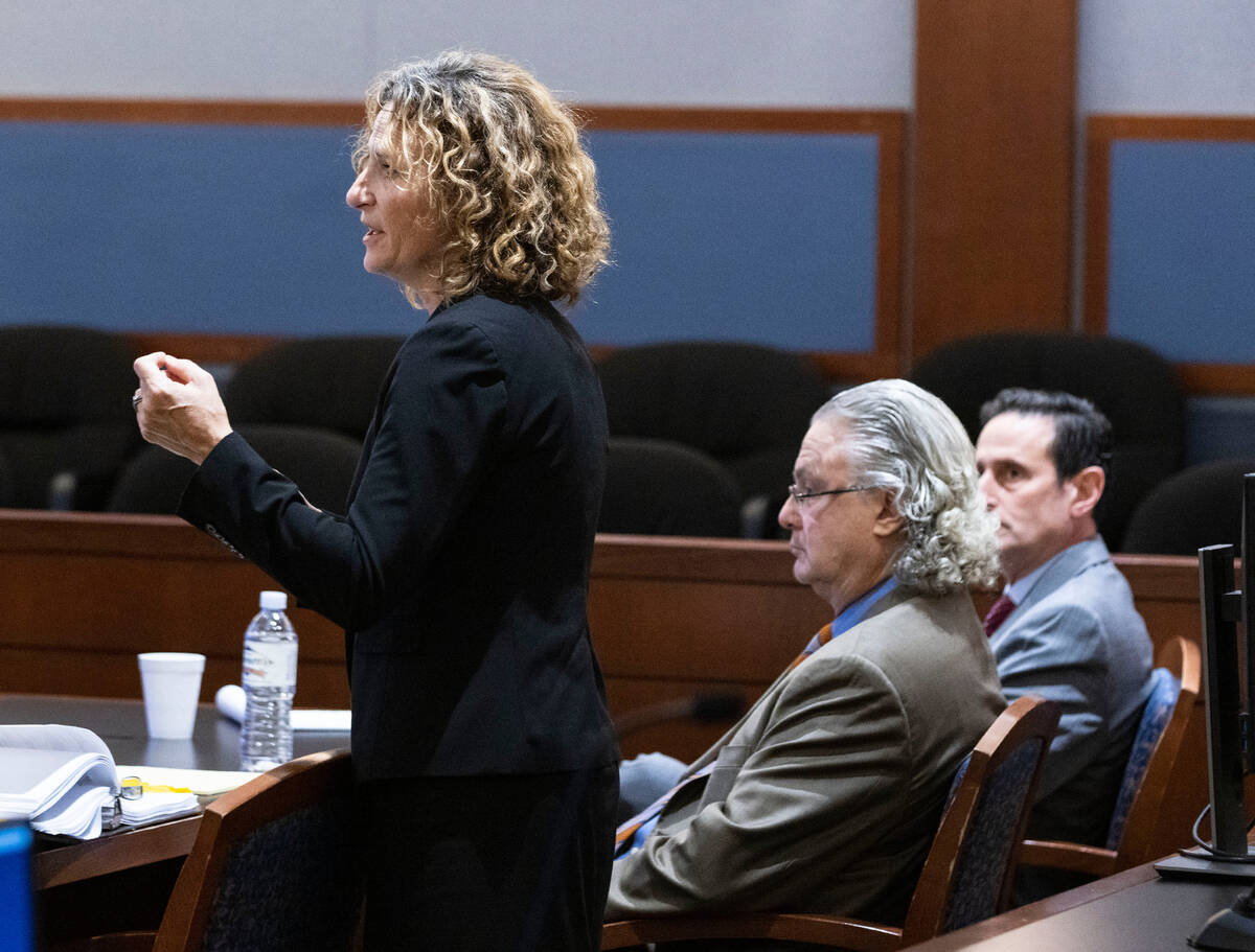 Ashley Kissinger, attorney representing the Review-Journal, addresses the court as attorney Dav ...