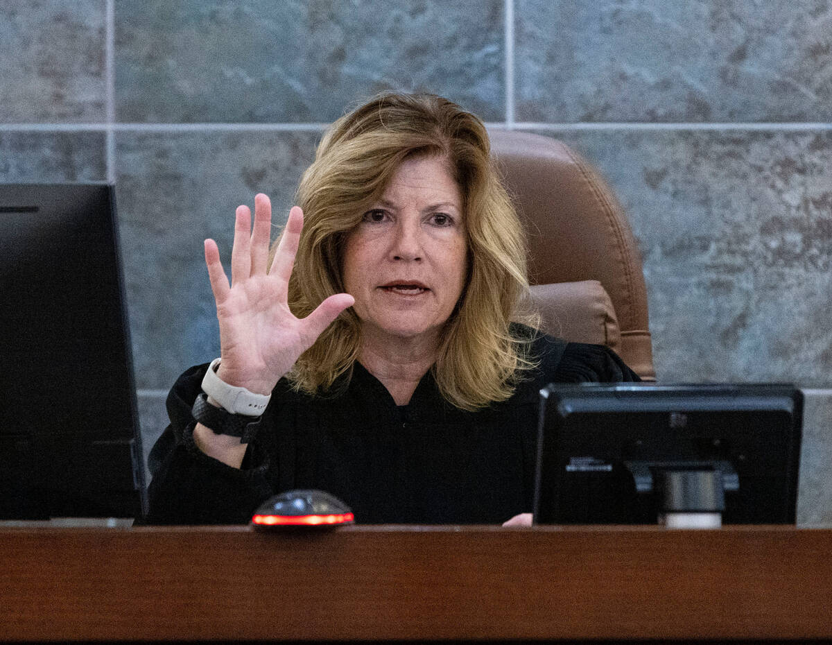 Judge Susan Johnson presides over the Las Vegas Review-Journal's preliminary injunction hearing ...