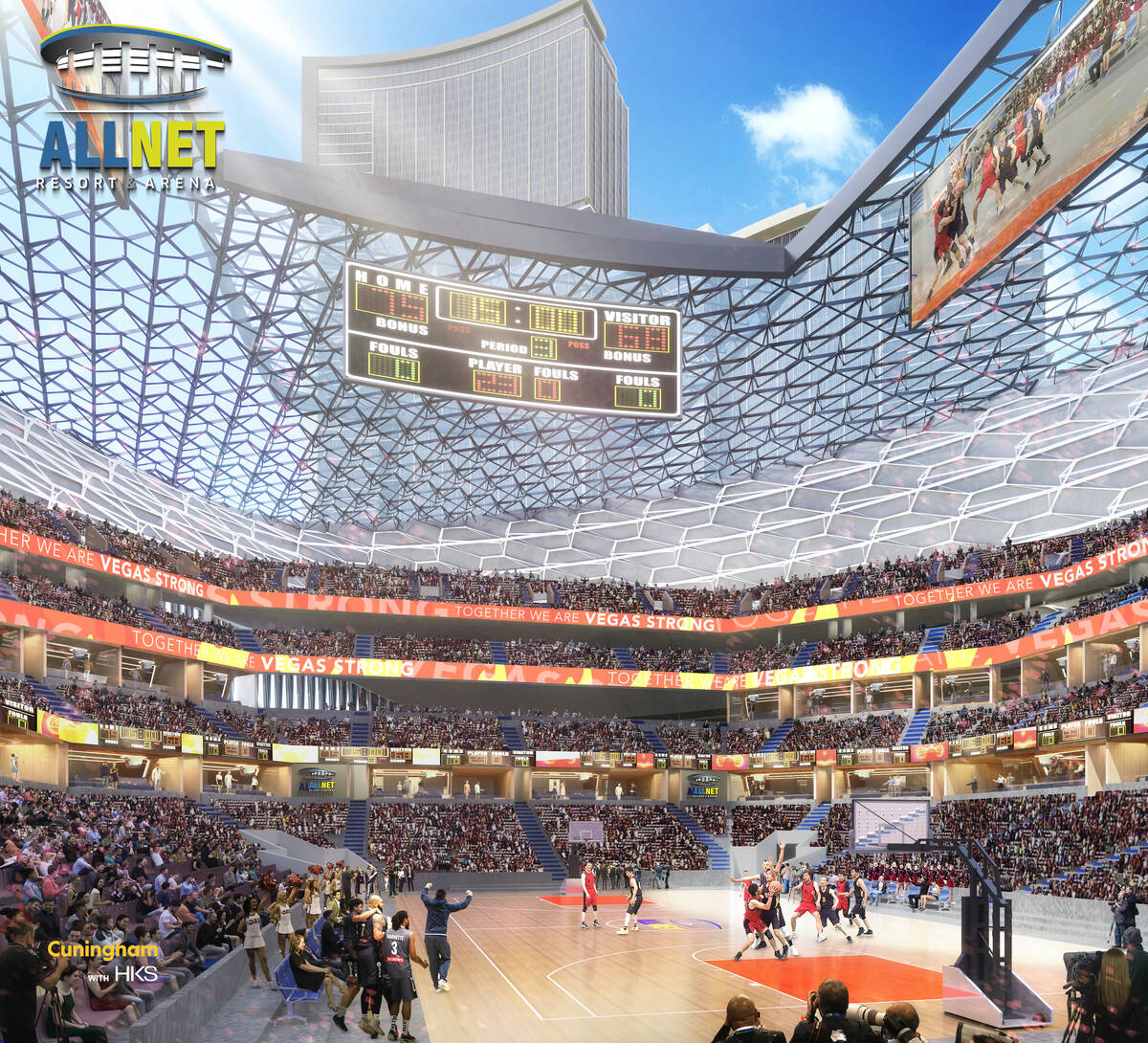 An artist's rendering of ex-NBA player Jackie Robinson's proposed arena and hotel project on th ...