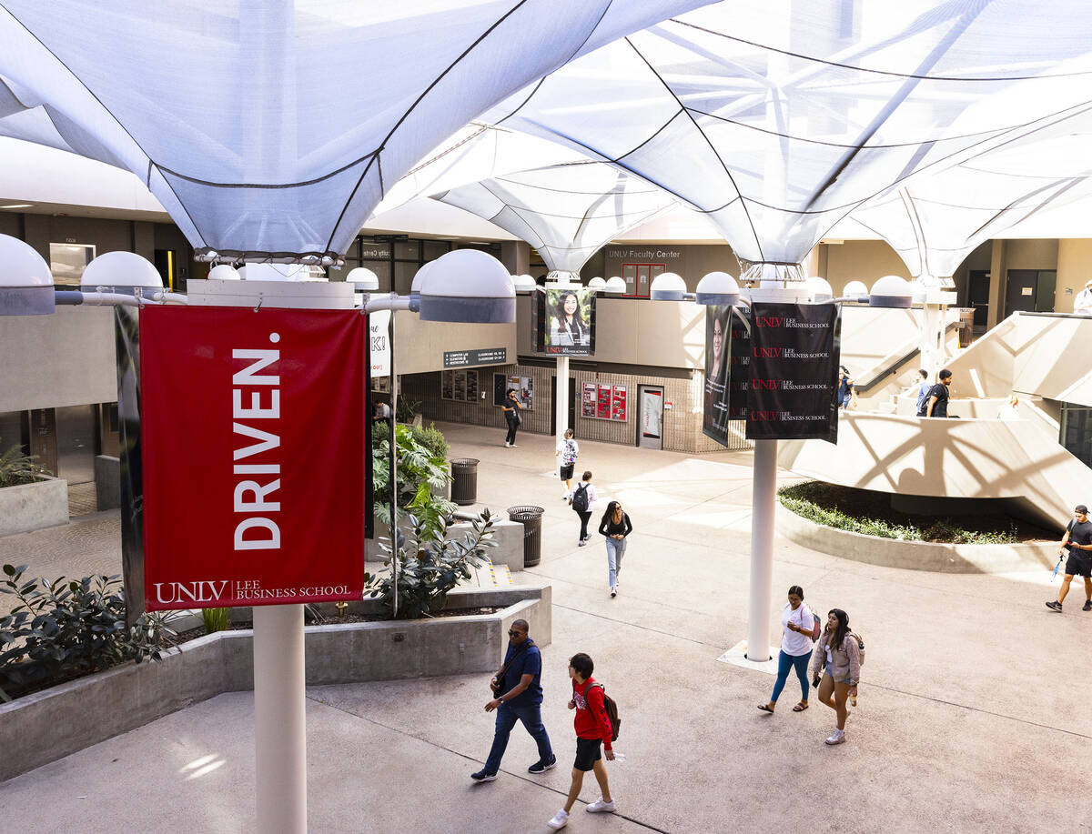 Students arrive at Troesh Center for Entrepreneurship and Innovation at UNLV Frank and Estella ...