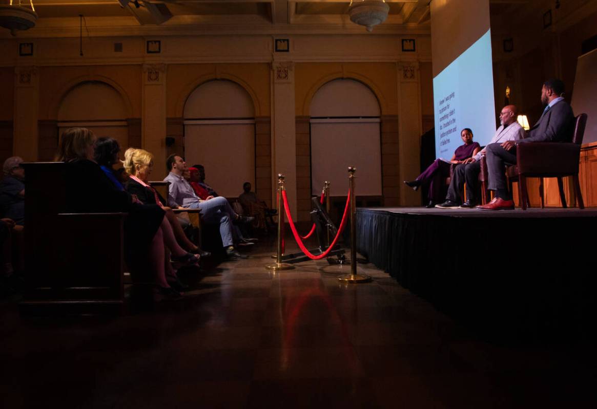 The Mob Museum hosts a panel event with speakers, from left, Shakala Alvaranga, Marvin Anderson ...