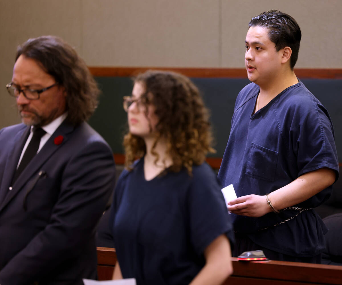 Aaron Guerrero reads a statement during sentencing for him and his co-defendant Sierra Halseth ...