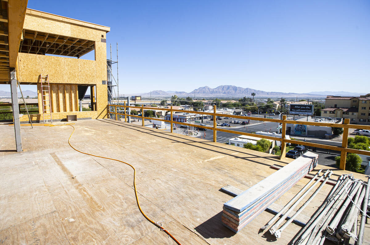 The view from the amenity deck at the under-construction ShareDOWNTOWN Fremont East location of ...