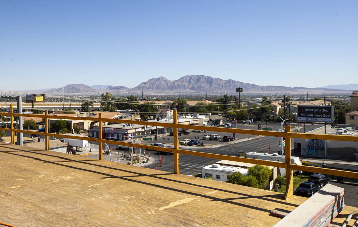 The view from the amenity deck at the under-construction ShareDOWNTOWN Fremont East location of ...