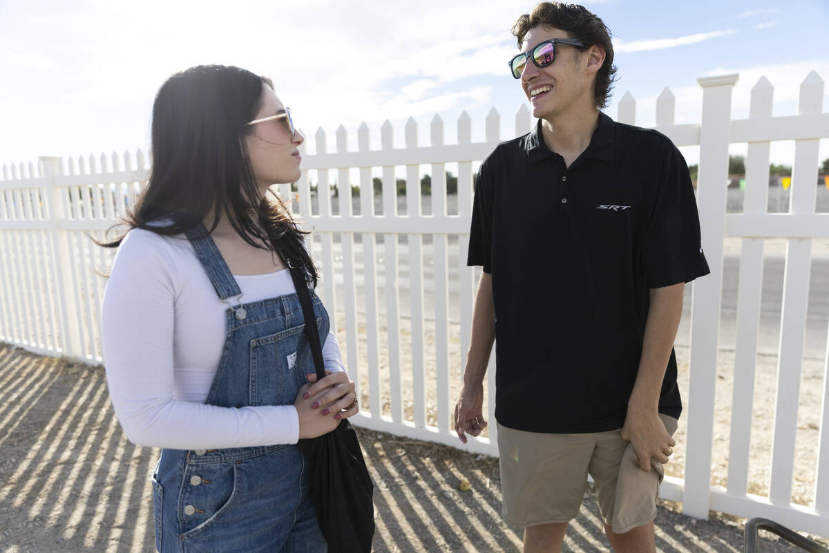 Summer Hall, left, and her husband James, are interviews while visiting Gilcrease Orchard in La ...