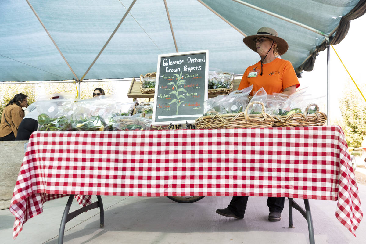 Letisha Rundus works the peppers stand at Gilcrease Orchard in Las Vegas, Thursday, Oct. 20, 20 ...