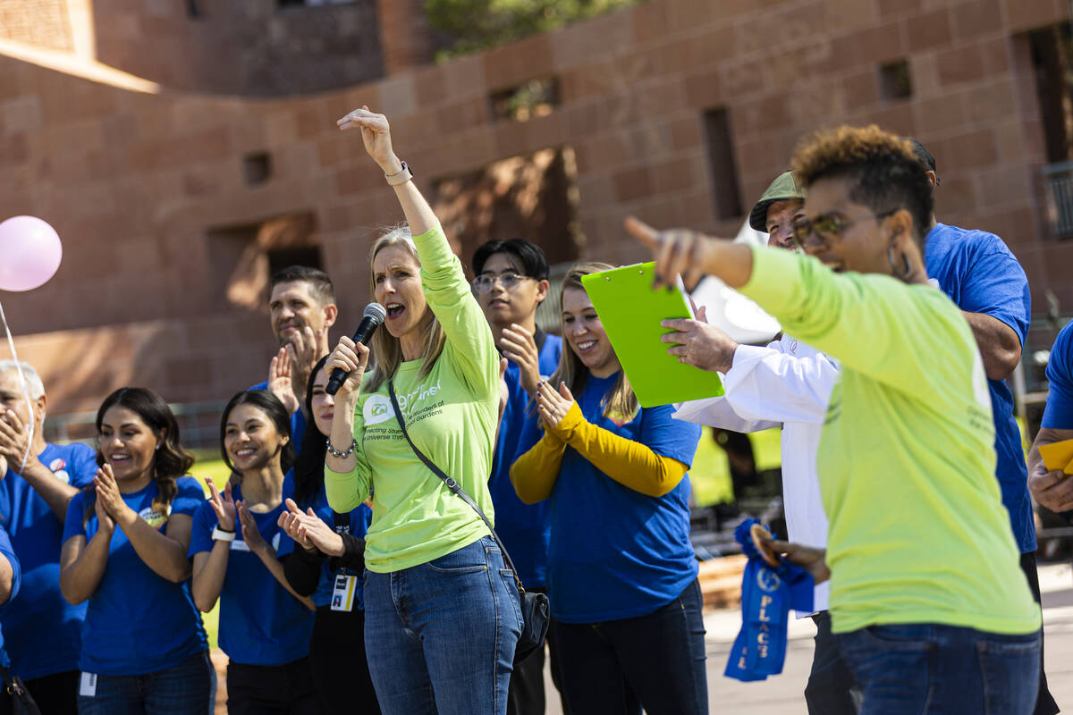 Ciara Byrne, founder and co-CEO of Green Our Planet, announces student winners during the non-p ...