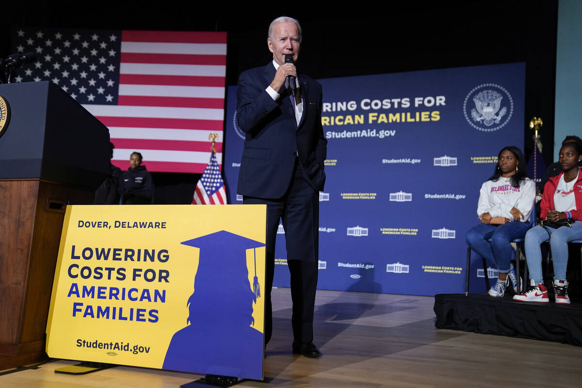 President Joe Biden speaks about student loan debt relief at Delaware State University, Friday, ...