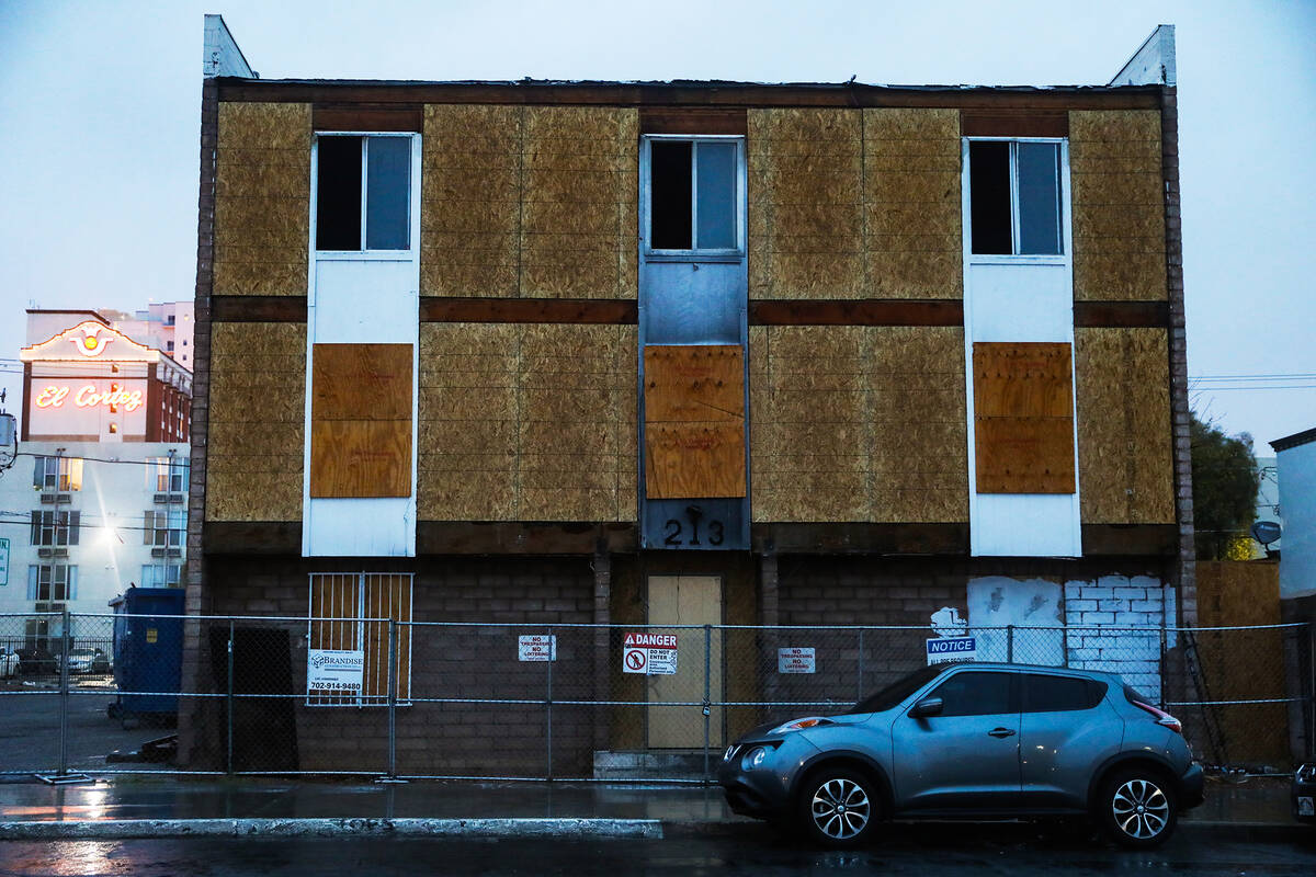 The former Alpine Motel on Tuesday, Dec. 14, 2021, in Downtown Las Vegas. (Rachel Aston/Las Veg ...