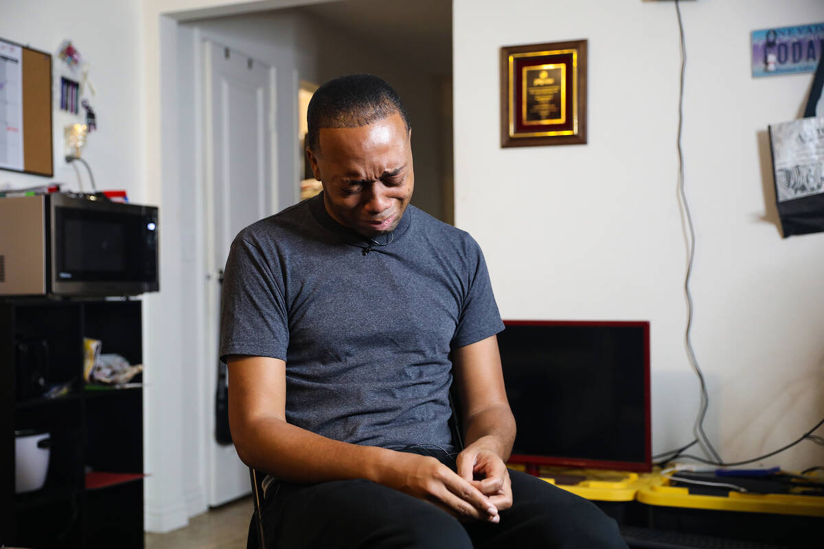 Timothy Henry cries as he speaks to the Review-Journal at his apartment on Thursday, Dec. 9, 20 ...