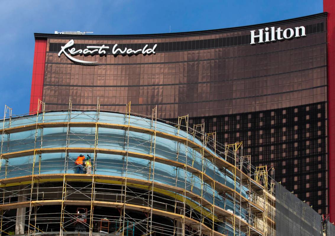 Construction at Resorts World in Las Vegas on Thursday, March 25, 2021. (Bizuayehu Tesfaye/Las ...