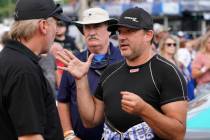 FILE - Tony Stewart talks before an SRX Series auto race in Nashville, Saturday, July 17, 2021. ...