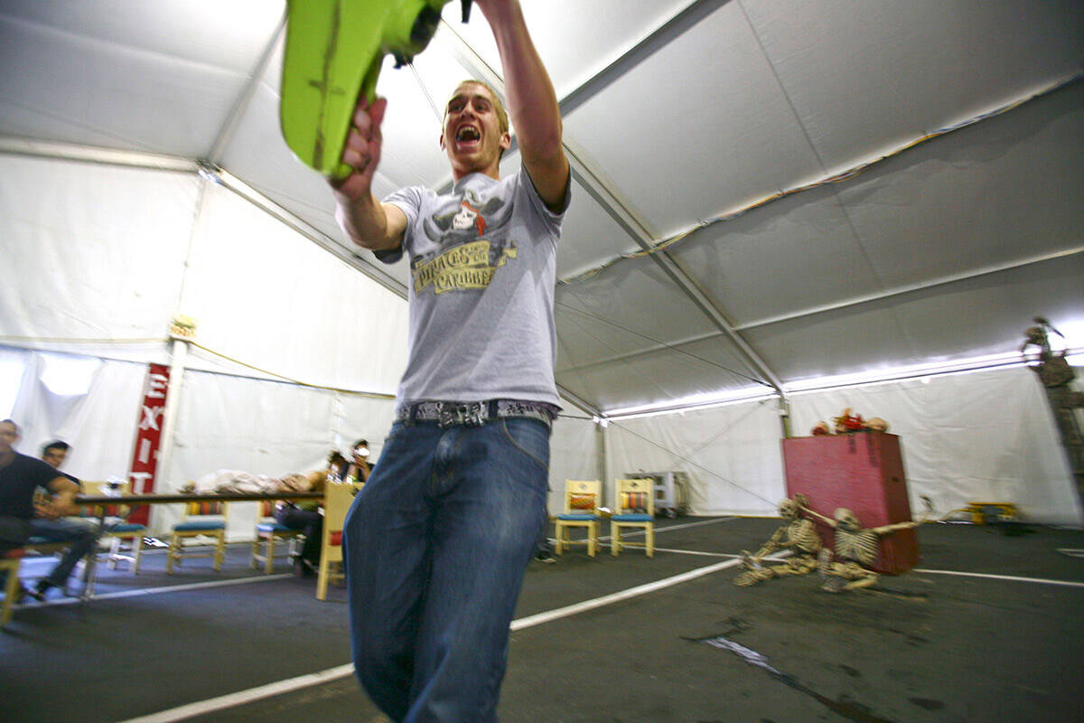 Collin Frabbiele impresses Fright Dome judges with his chain saw technique Wednesday, Sept. 27, ...