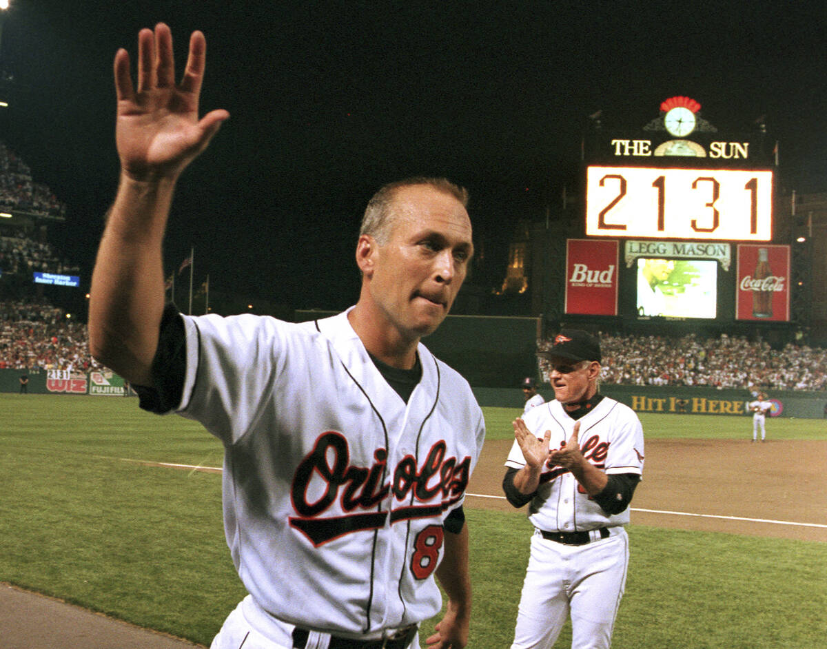 In this Sept. 6, 1995, file photo, Baltimore Orioles' Cal Ripken Jr. waves to the crowd as the ...