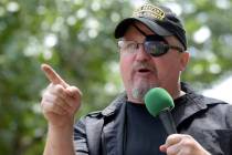 FILE - Stewart Rhodes, founder of the citizen militia group known as the Oath Keepers speaks du ...