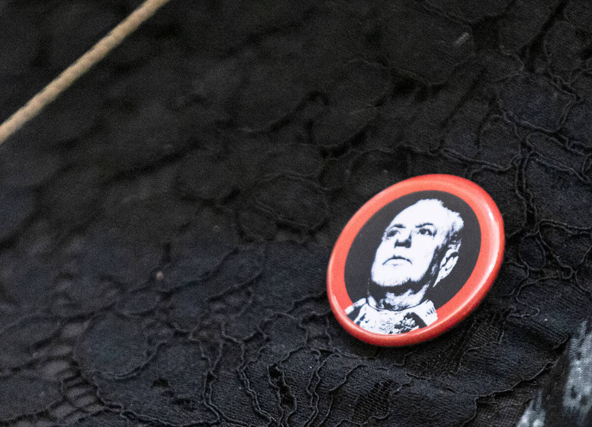 Clark County public administrator Robert Telles' former coworker Aleisha Goodwin, wearing pin w ...
