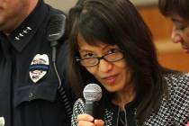 North Las Vegas City Manager Qiong Liu speaks during a city council meeting at North Las Vegas ...