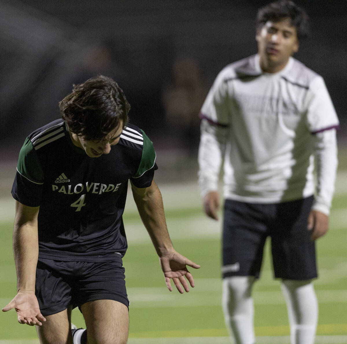 Palo Verde’s Yuval Cohen, left, celebrates after scoring a goal on Cimarron-Memorial dur ...