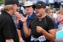 FILE - Tony Stewart talks before an SRX Series auto race in Nashville, Saturday, July 17, 2021. ...