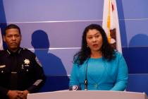 San Francisco Mayor London Breed provides an update during a press conference at San Francisco ...