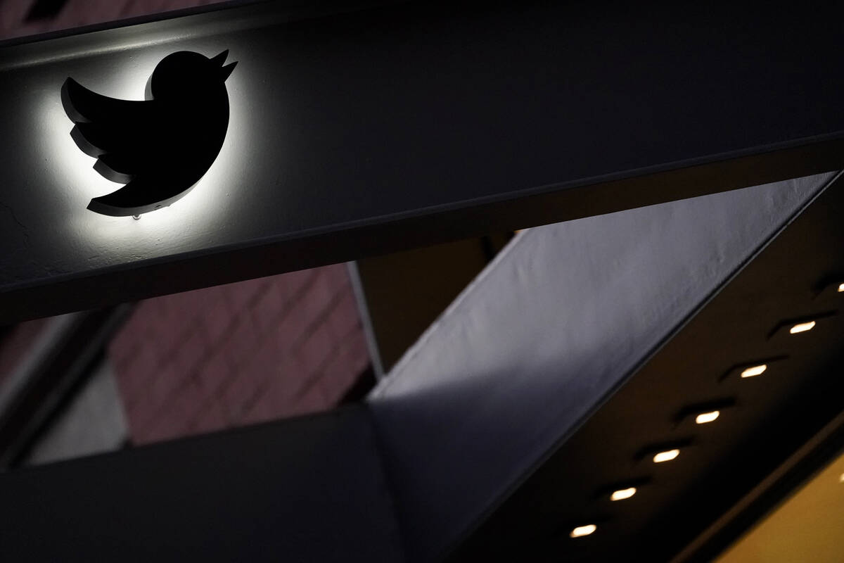 The Twitter logo is seen on the awning of the building that houses the Twitter office in New Yo ...