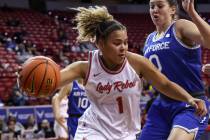 UNLV Lady Rebels forward Nneka Obiazor (1) drives to the basket against Air Force Falcons forwa ...