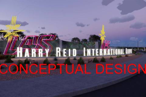 An artist's rendering of the new signs to be built at the renamed Harry Reid International Airp ...
