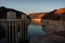 FILE - A bathtub ring of light minerals shows the high water line of Lake Mead near water intak ...