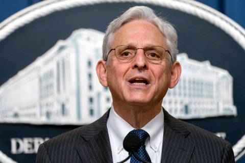 FILE - Attorney General Merrick Garland speaks during a news conference at the Department of Ju ...