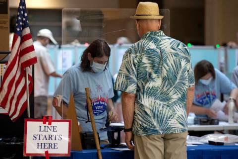 Early voting takes place at Galleria at Sunset shopping mall on Saturday, May 28, 2022, in Hend ...