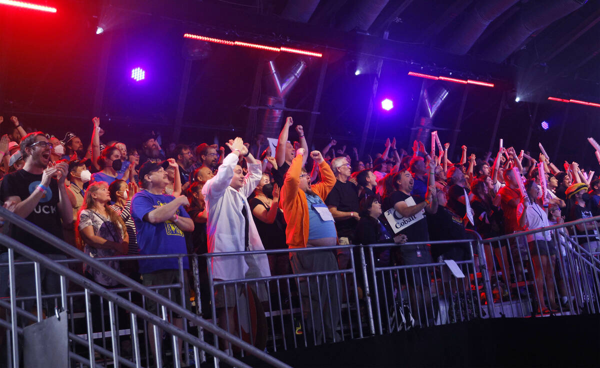 The audience cheers during BattleBots World Championship VII Session 5, Friday, Oct. 21, 2022, ...