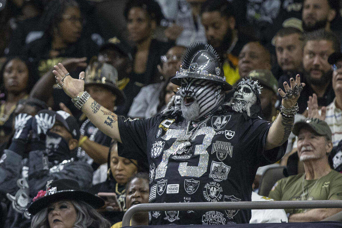 Hollywood Raider reacts to the Raiders losing a challenge during the first half of an NFL game ...