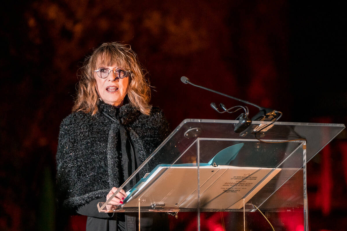 Honoree Barbara Molasky addresses 200 VIP guests at Siegfried & Roy's Jungle Palace during The ...