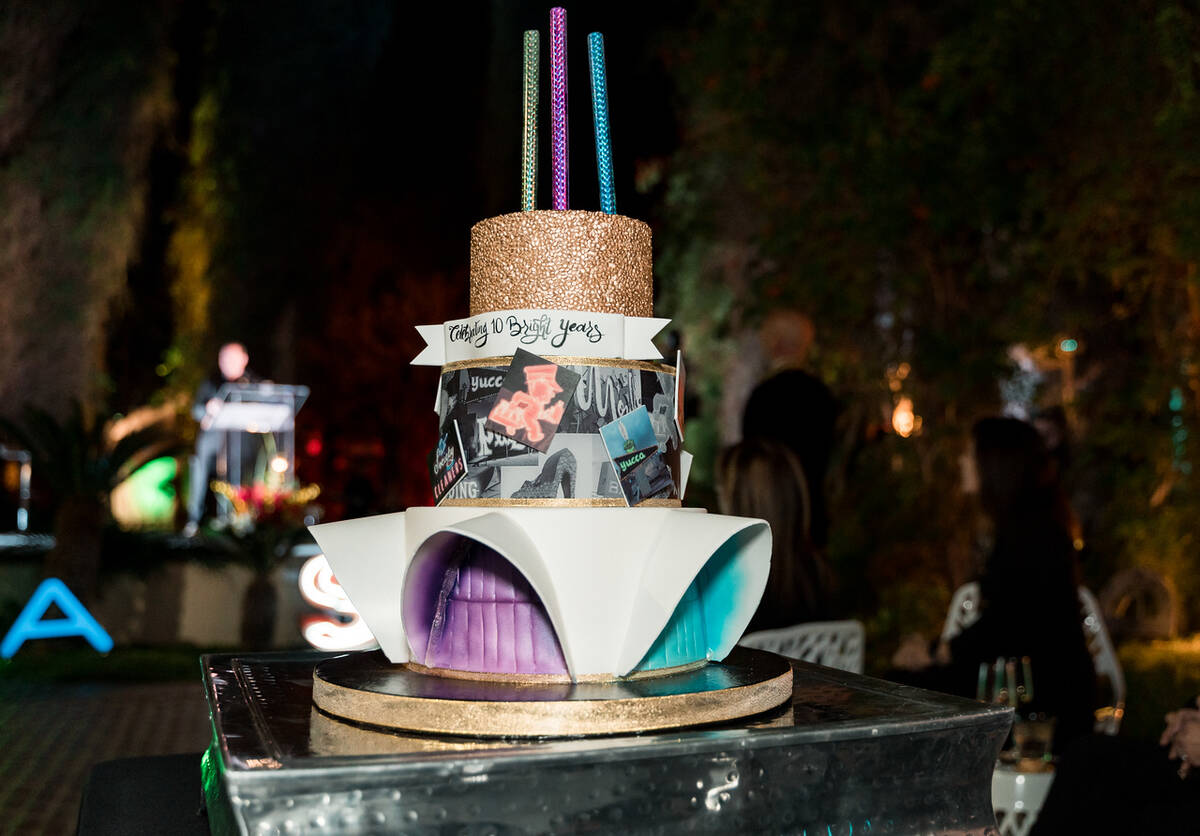 A cake modeled after the La Concha lobby is shown at Siegfried & Roy's Jungle Palace gala durin ...