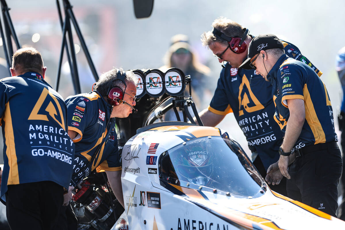 Tony Schumacher gets ready to race in the Top Fuel NHRA Nevada Nationals at the Las Vegas Motor ...