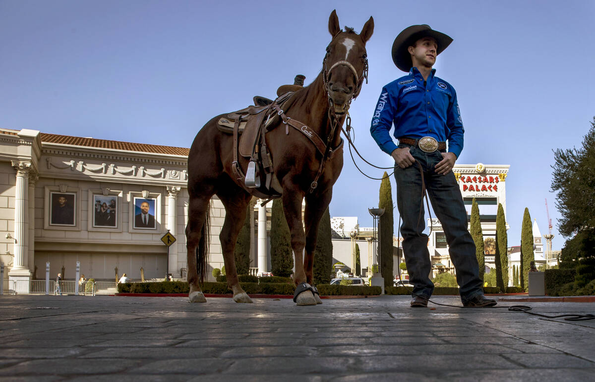 Cowboy Sage Kimzey at Caesars Palace on hand to promote the upcoming National Finals Rodeo on W ...