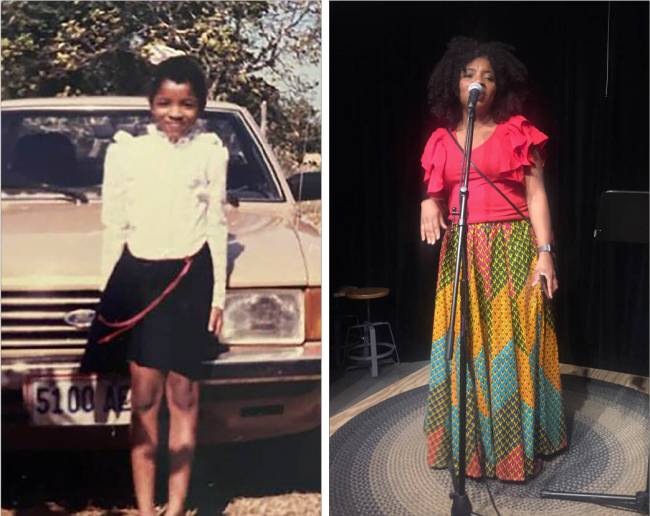 Brown at age 9 in her ancestral village in St. Elizabeth, Jamaica, and performing at the Writer ...