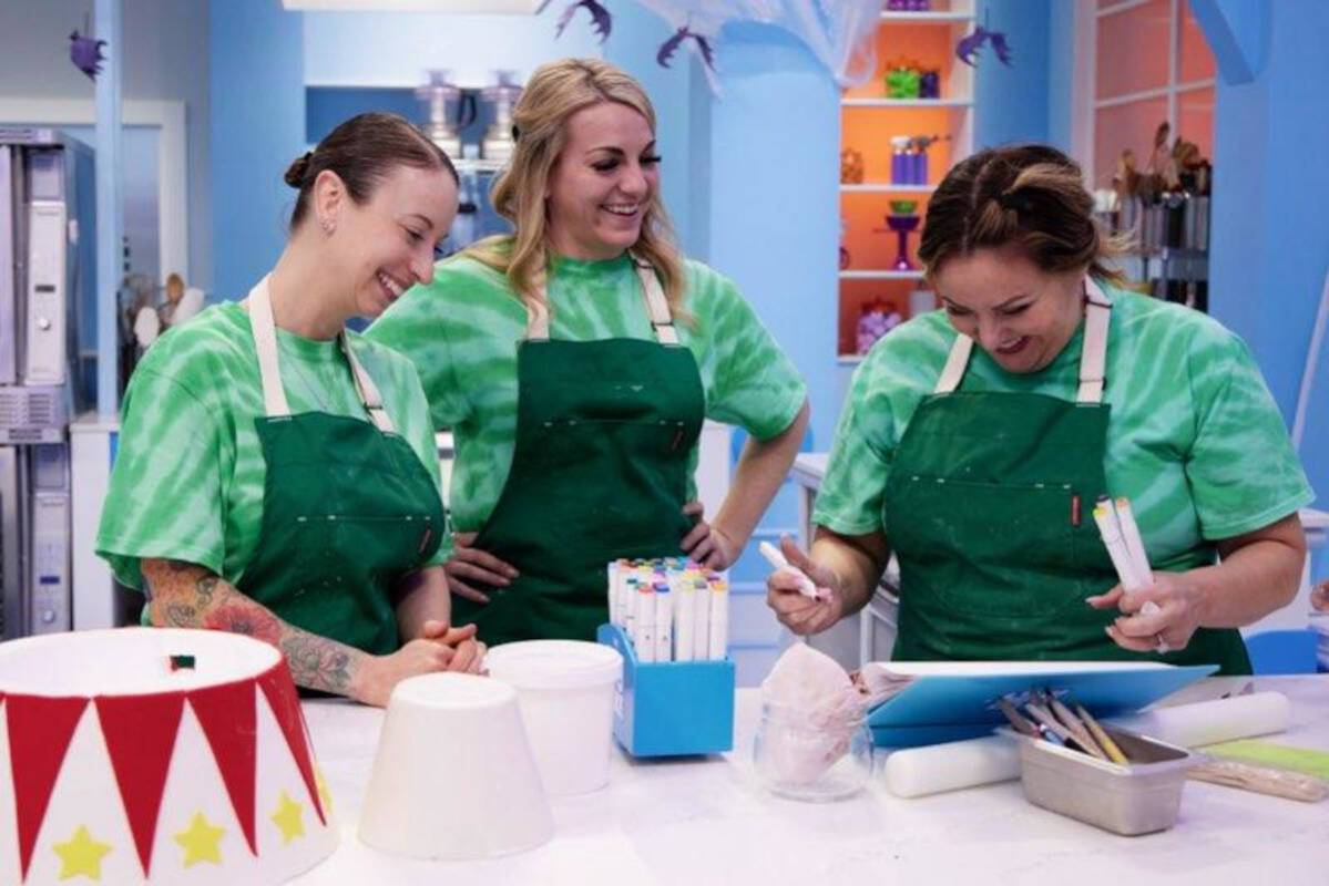 Korey Wells of Whiskful Thinking Cakes, right, and her teammates Christy Horner, left, and Kris ...