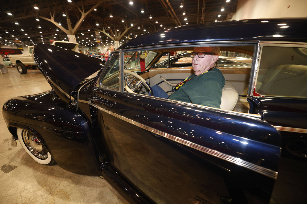 Tom Zink of Oregon poses for a photo riding his 1941 Ford Super Deluxe Coupe during Mecum Las V ...