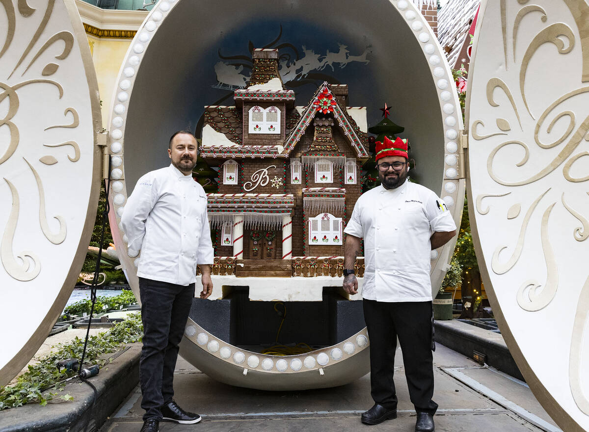 Philippe Angibeau, left, executive pastry chef at Bellagio, and assistant pastry chef Omar Meji ...