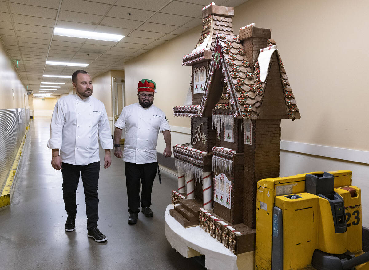 Philippe Angibeau, left, executive pastry chef at Bellagio, and Omar Mejia-Orta, assistant past ...
