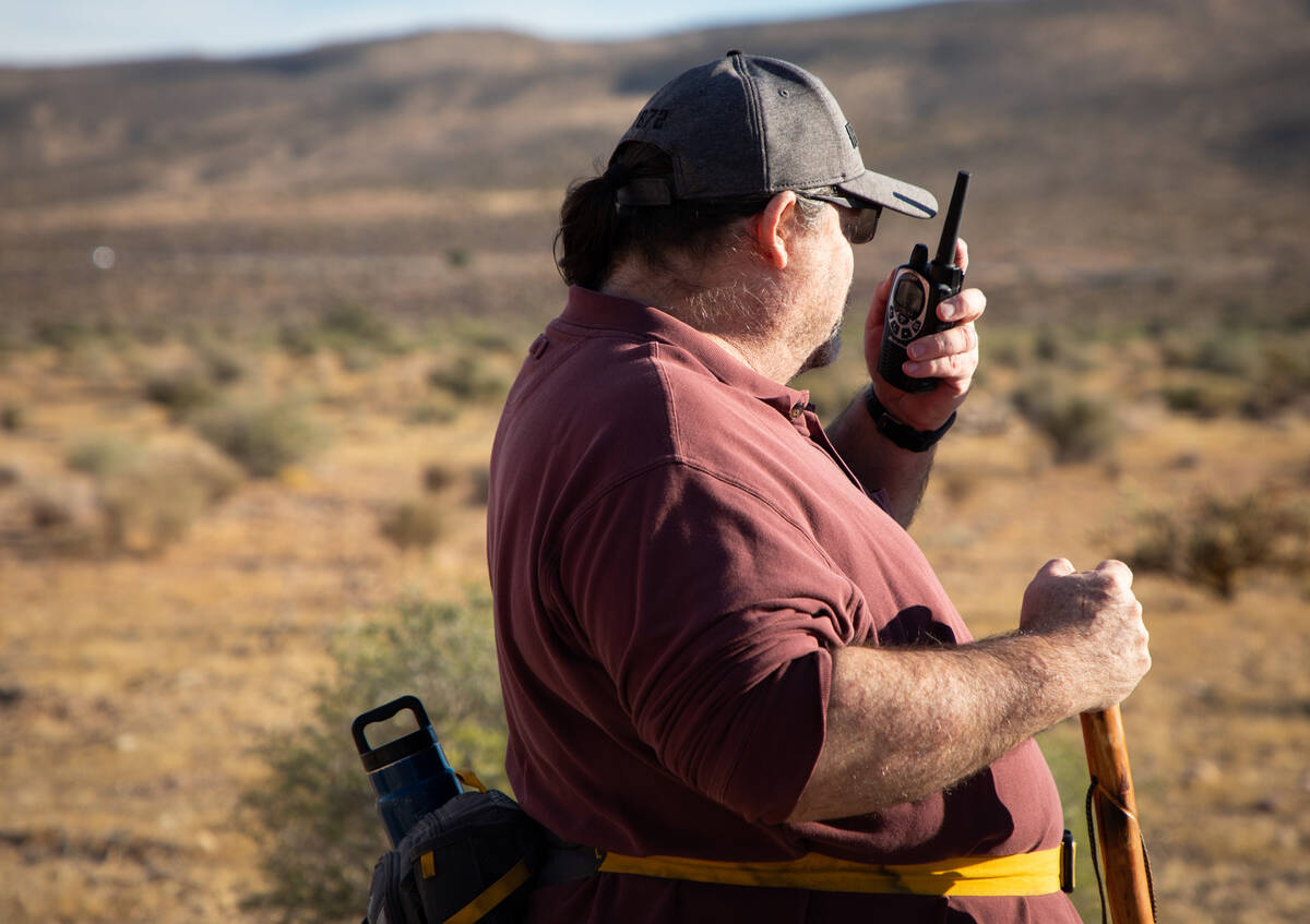 Richard Cumelis, founder of the Las Vegas Overweight Hikers for Health, 59, talks to his wife N ...