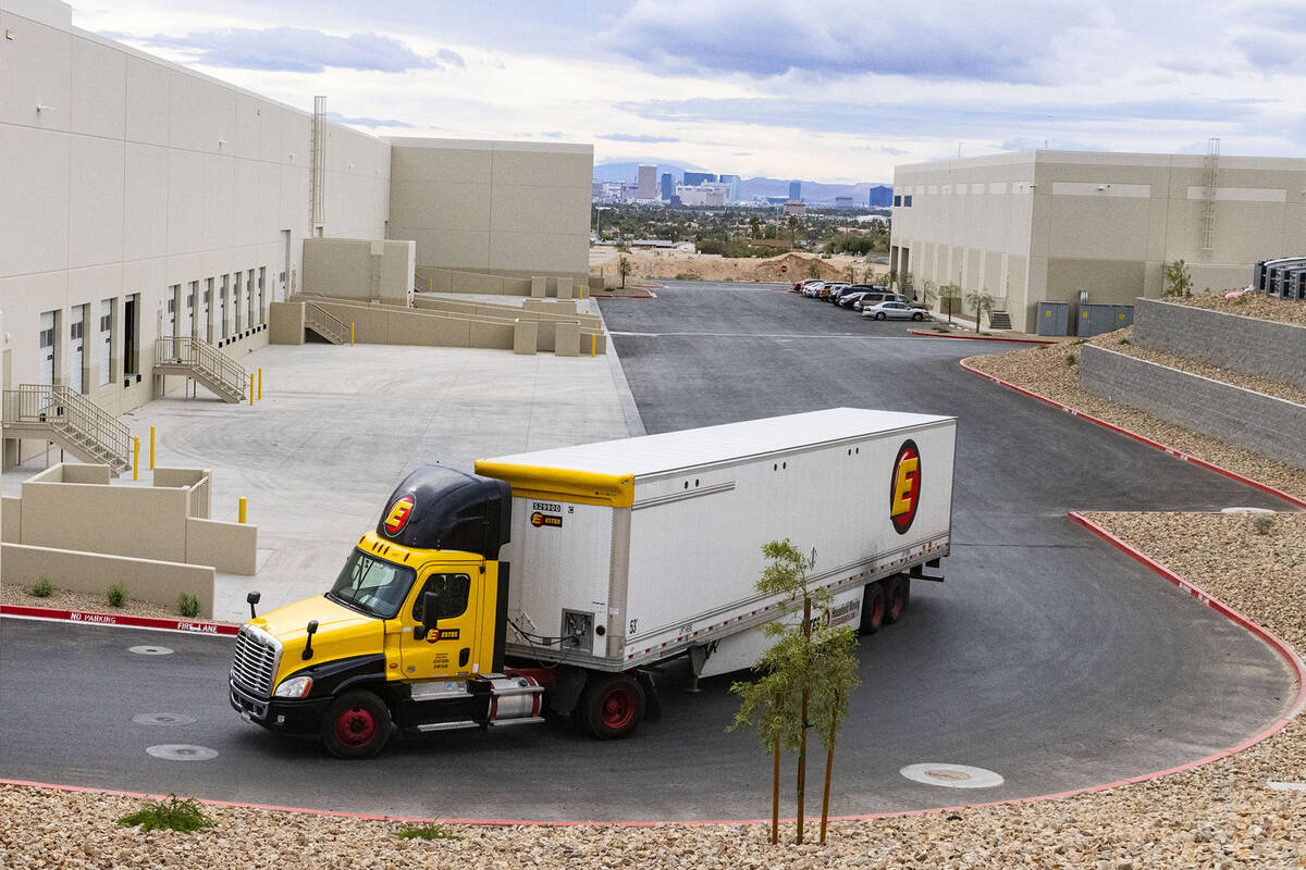 A freight truck leaves the SunPoint West, a newly built industrial park, is shown on Wednesday, ...