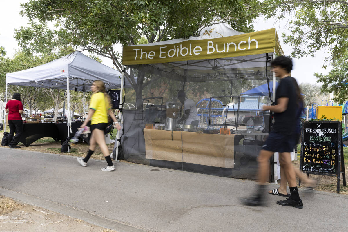 The Edible Bunch food business is seen at a farmers market at Bruce Trent Park in Las Vegas, We ...
