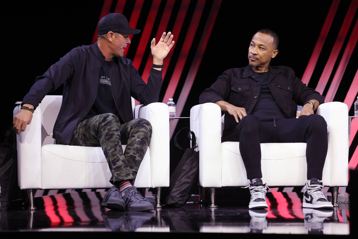 Chris Jacobs, left, hosts members of Kevin Hart’s Muscle Car Crew, including Harry Ratch ...