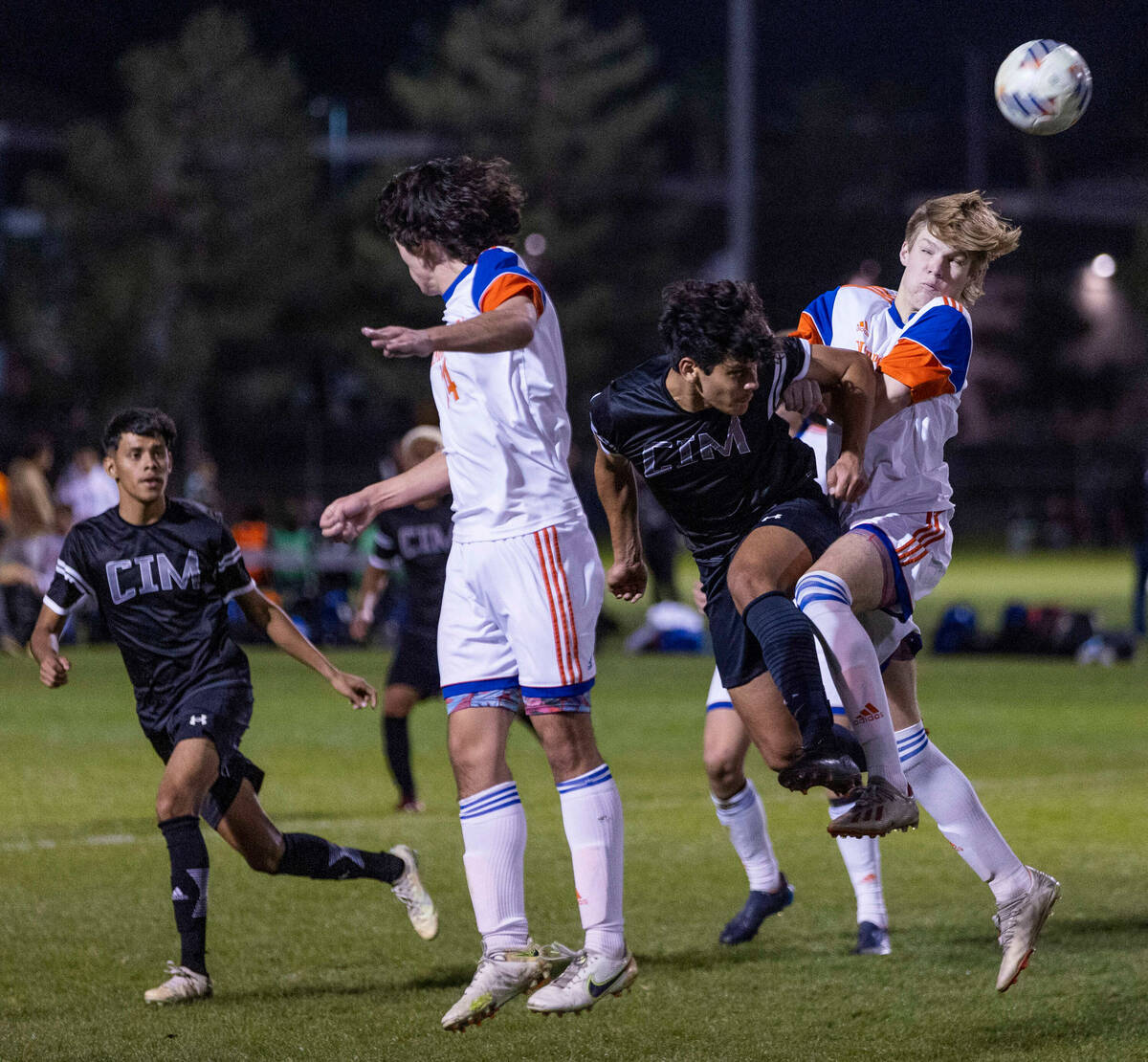 Bishop Gorman and Cimarron players fight for control of the ball during the second half of thei ...