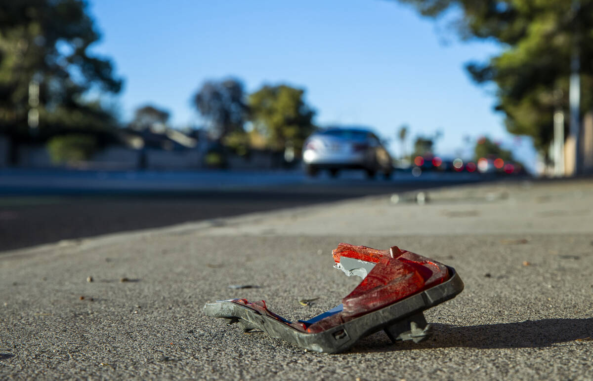 A damaged rear brake light cover left at the scene where Raiders wide receiver Henry Ruggs was ...