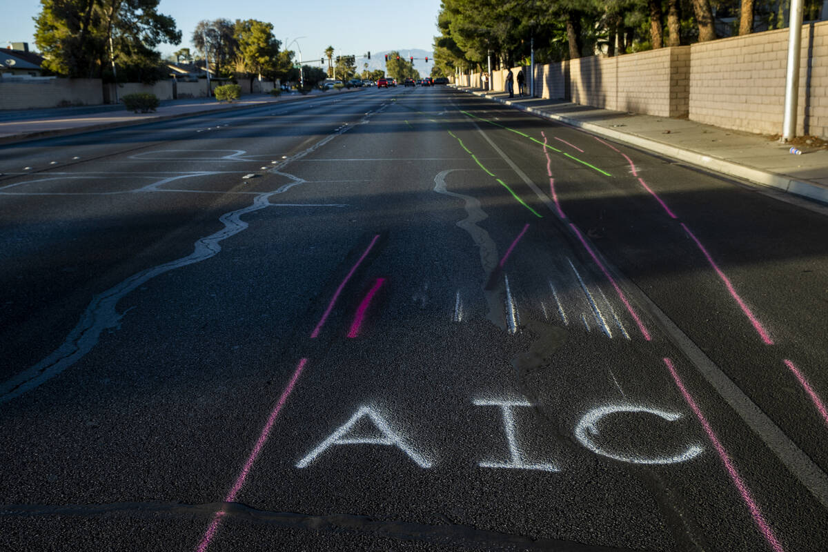 Marked point of impact where a Corvette driven by Raiders wide receiver Henry Ruggs collided wi ...
