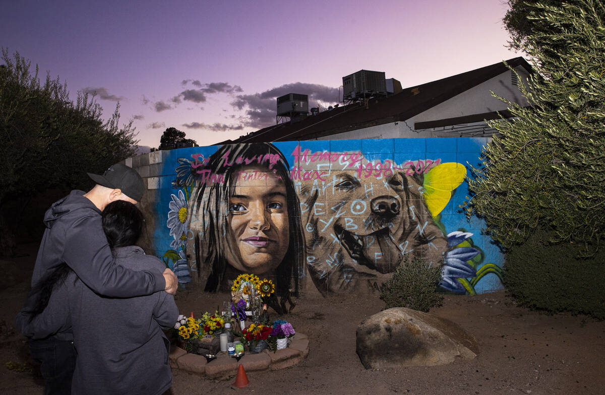David and Jenny, who declined to give their last names, visit a mural in memory of Tina Tintor ...