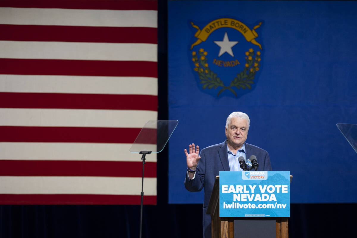 Governor Steve Sisolak speaks during a campaign rally organized by Nevada Democratic Victory at ...